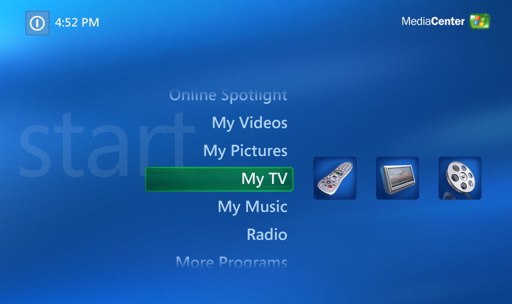 Windows Media Center Interface on Windows XP (2007)